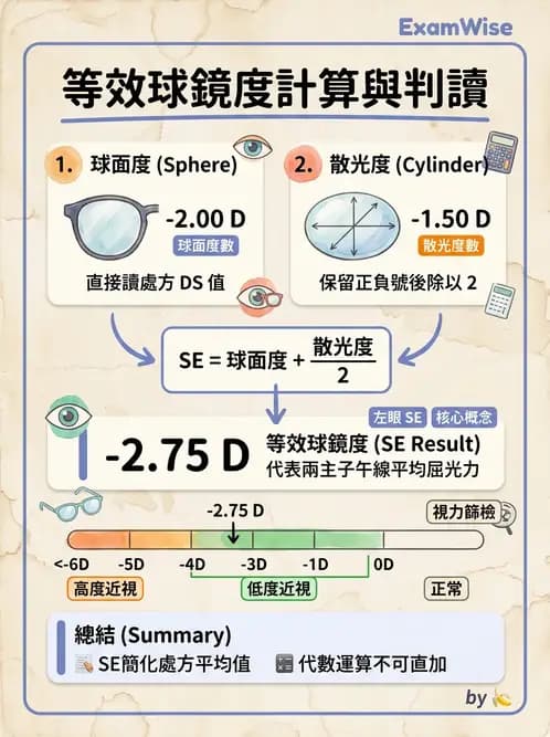驗光生 - 焦線、Sturm間隔、等效球鏡度與檢影計算 - AI 圖文解析預覽