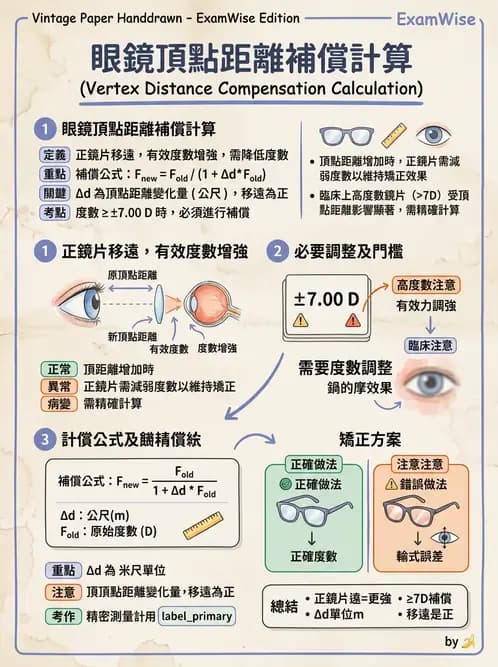 驗光生 - 隱形眼鏡與框架眼鏡頂點距離度數換算 - AI 圖文解析預覽