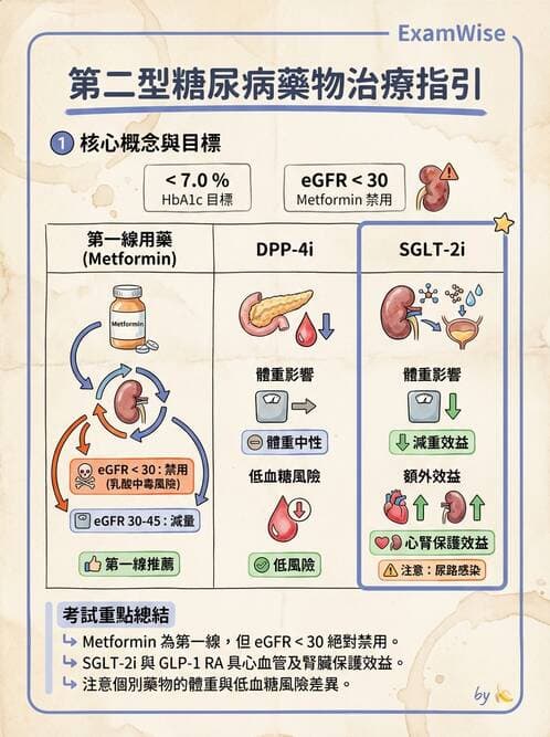 內專 - 口服降血糖藥物機轉與比較 - AI 圖文解析預覽
