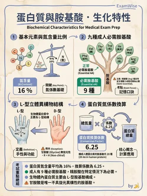 營養 - 胺基酸分類、功能與代謝 - AI 圖文解析預覽