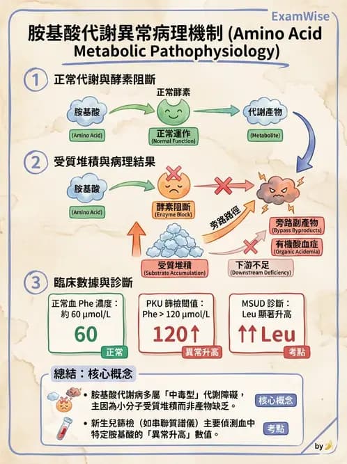 醫檢師 - 胺基酸代謝與先天性疾病 - AI 圖文解析預覽
