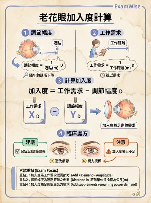 驗光師 - 老花眼概念、調節幅度與配鏡光學 - AI 圖文解析預覽