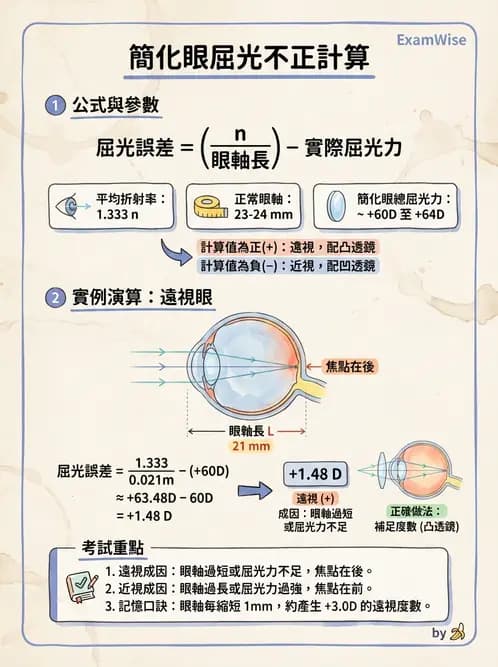 驗光師 - 模型眼屈光計算與屈光不正 - AI 圖文解析預覽