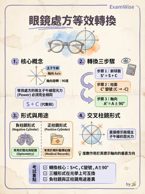 驗光師 - 光學十字轉換與處方表示法 - AI 圖文解析預覽