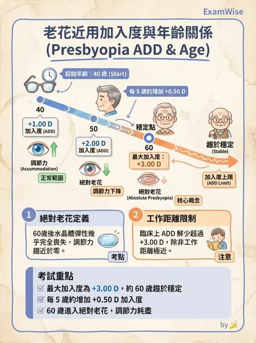 驗光師 - 老花眼概念、調節幅度與配鏡光學 - AI 圖文解析預覽