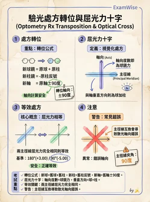驗光師 - 光學十字轉換與處方表示法 - AI 圖文解析預覽