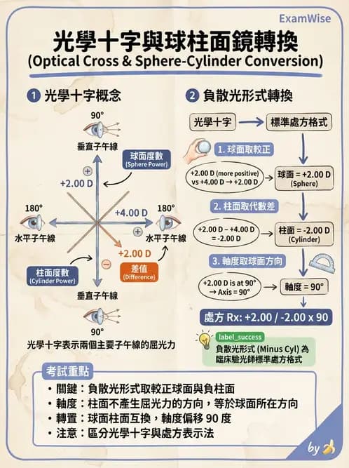 驗光師 - 光學十字轉換與處方表示法 - AI 圖文解析預覽