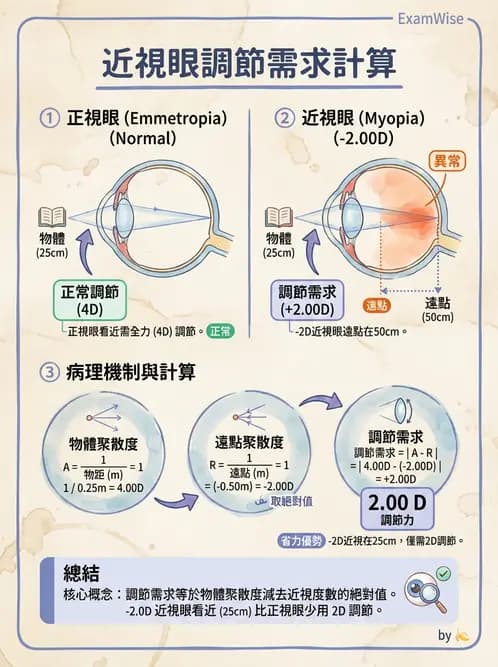 驗光師 - 調節機制與調節量計算 - AI 圖文解析預覽
