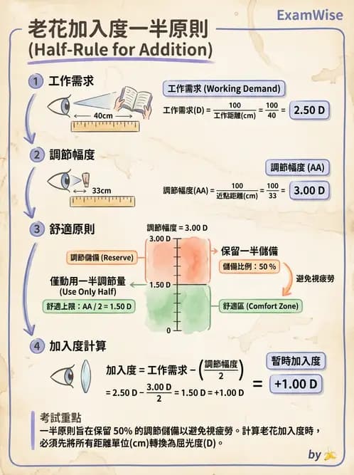 驗光師 - 老花眼概念、調節幅度與配鏡光學 - AI 圖文解析預覽