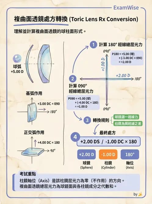 驗光師 - 光學十字轉換與處方表示法 - AI 圖文解析預覽