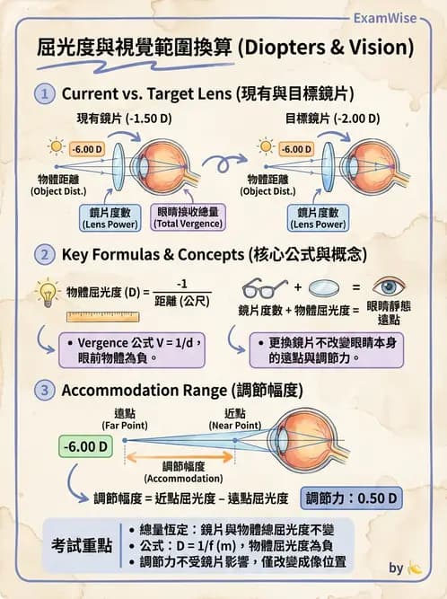 驗光師 - 調節機制與調節量計算 - AI 圖文解析預覽