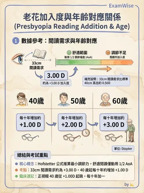 驗光師 - 老花眼概念、調節幅度與配鏡光學 - AI 圖文解析預覽