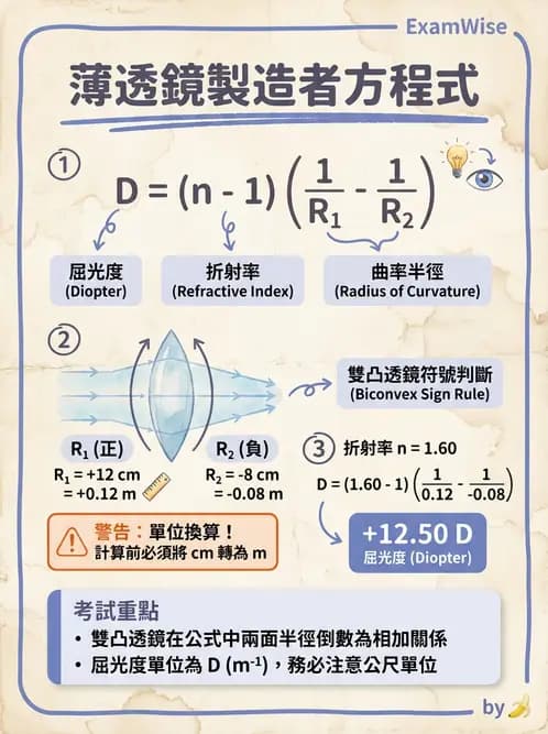 驗光師 - 透鏡屈光力與聚散度計算 - AI 圖文解析預覽