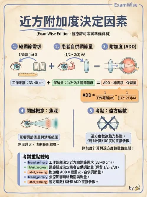 驗光師 - 老花眼概念、調節幅度與配鏡光學 - AI 圖文解析預覽