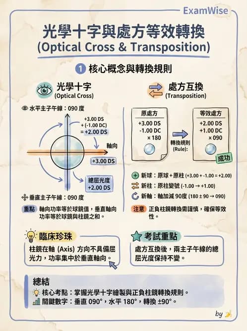 驗光師 - 光學十字轉換與處方表示法 - AI 圖文解析預覽