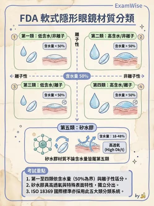 驗光生 - 軟式鏡片FDA分類、離子性與沉積物特性 - AI 圖文解析預覽