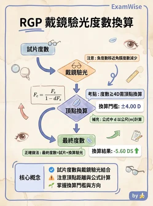 驗光生 - 隱形眼鏡度數計算(硬式RGP淚鏡補償與戴鏡驗光) - AI 圖文解析預覽