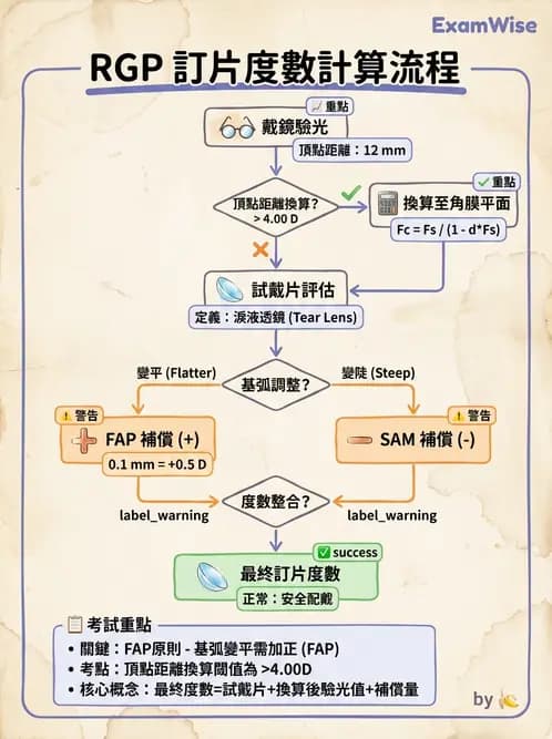 驗光生 - 隱形眼鏡度數計算(硬式RGP淚鏡補償與戴鏡驗光) - AI 圖文解析預覽