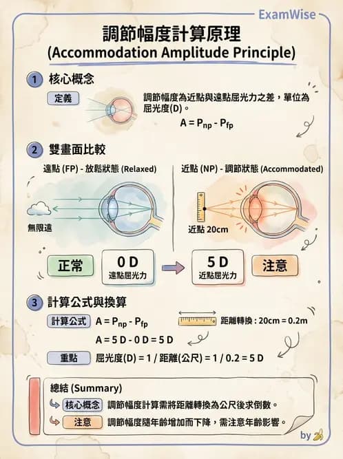 驗光生 - 調節幅度計算與近遠點關係 - AI 圖文解析預覽