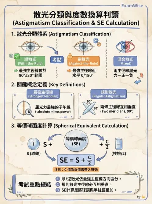 驗光生 - 焦線、Sturm間隔、等效球鏡度與檢影計算 - AI 圖文解析預覽
