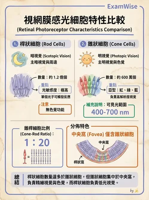 驗光生 - 視網膜組織結構與感光細胞 - AI 圖文解析預覽