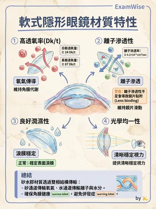 驗光生 - 軟式鏡片單體材料特性與含水量 - AI 圖文解析預覽
