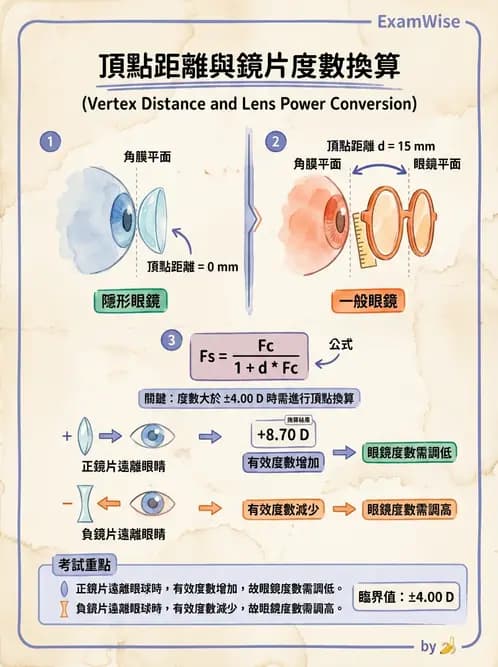 驗光生 - 隱形眼鏡與框架眼鏡頂點距離度數換算 - AI 圖文解析預覽