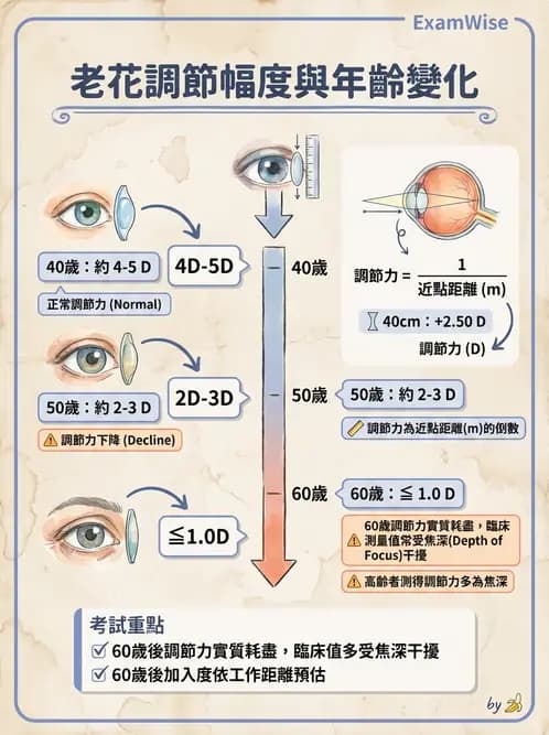 驗光生 - 老花眼基礎概念與調節幅度 - AI 圖文解析預覽
