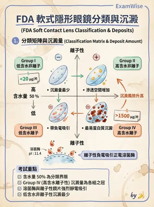 驗光生 - 軟式鏡片FDA分類、離子性與沉積物特性 - AI 圖文解析預覽