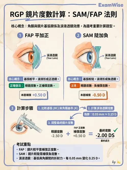 驗光生 - 隱形眼鏡度數計算(硬式RGP淚鏡補償與戴鏡驗光) - AI 圖文解析預覽