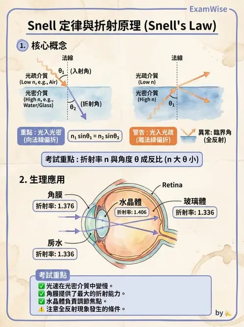 驗光生 - 光的折射定律、全反射與散射現象 - AI 圖文解析預覽