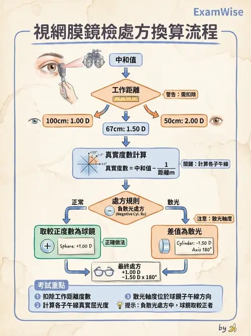 驗光生 - 焦線、Sturm間隔、等效球鏡度與檢影計算 - AI 圖文解析預覽