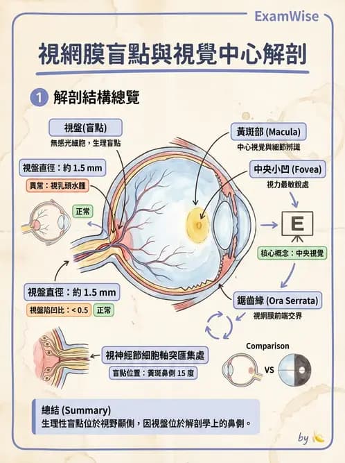 驗光生 - 視網膜組織結構與感光細胞 - AI 圖文解析預覽
