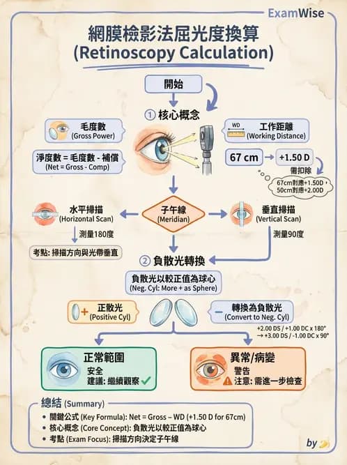 驗光生 - 視網膜檢影鏡度數計算與工作距離補正 - AI 圖文解析預覽