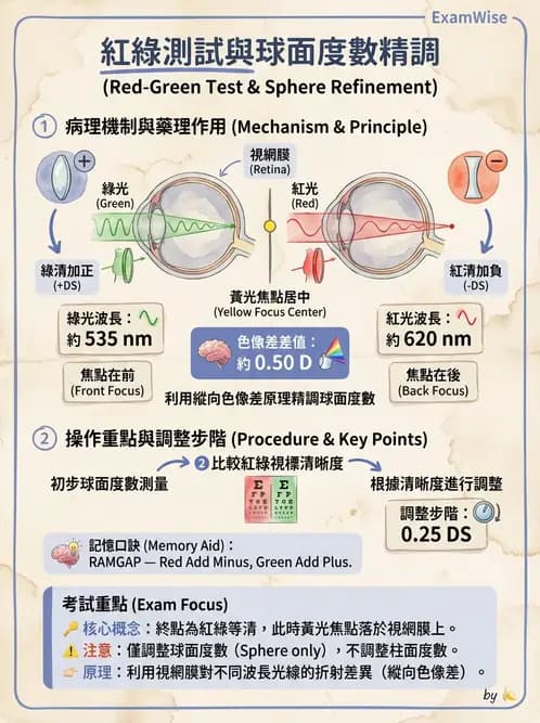 驗光生 - 球面度數確認與紅綠測試 - AI 圖文解析預覽