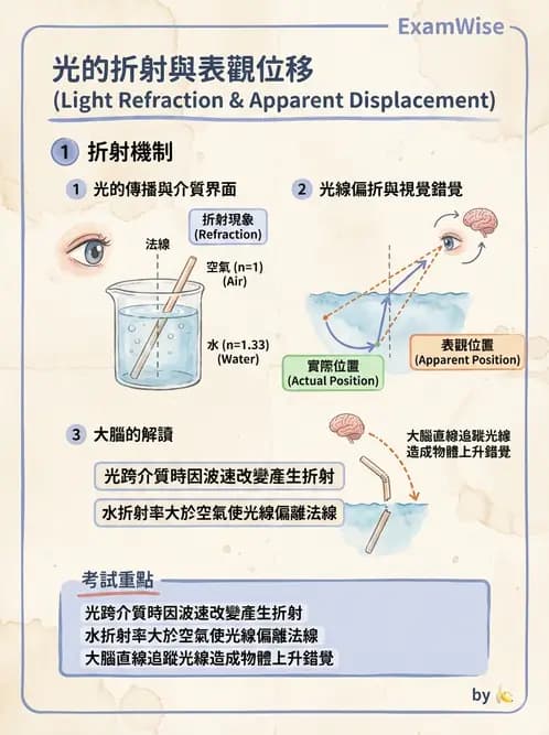 驗光生 - 光的折射定律、全反射與散射現象 - AI 圖文解析預覽