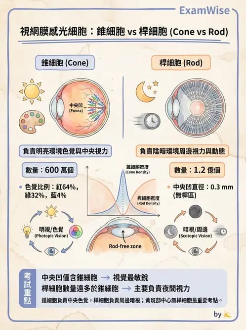 驗光生 - 視網膜組織結構與感光細胞 - AI 圖文解析預覽