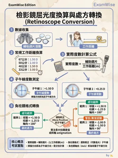 驗光生 - 視網膜檢影鏡度數計算與工作距離補正 - AI 圖文解析預覽