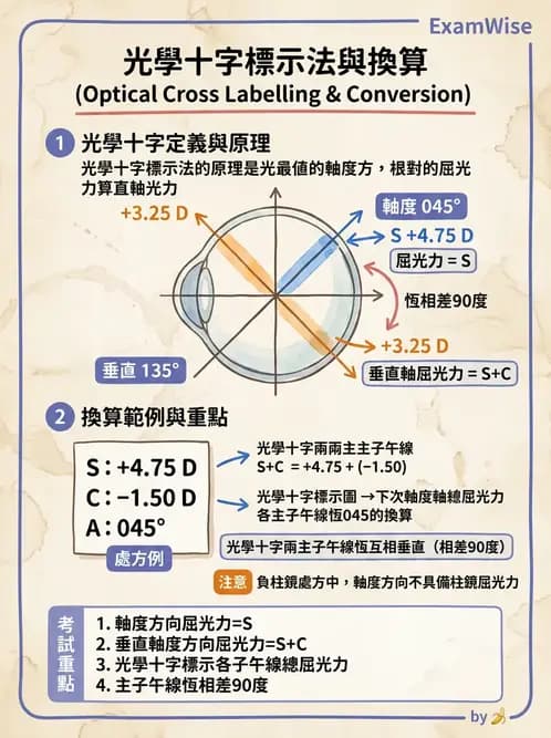 驗光生 - 光學十字讀寫與處方等效轉換 - AI 圖文解析預覽