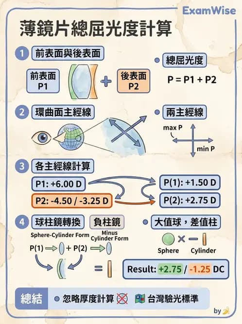 驗光生 - 焦線、Sturm間隔、等效球鏡度與檢影計算 - AI 圖文解析預覽