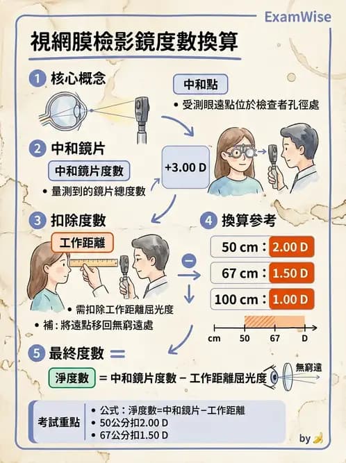驗光生 - 視網膜檢影鏡度數計算與工作距離補正 - AI 圖文解析預覽