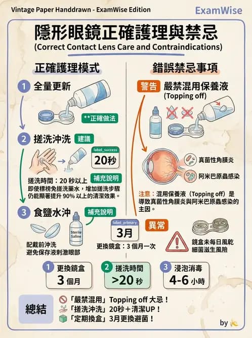 驗光生 - 隱形眼鏡護理操作與患者衛教 - AI 圖文解析預覽