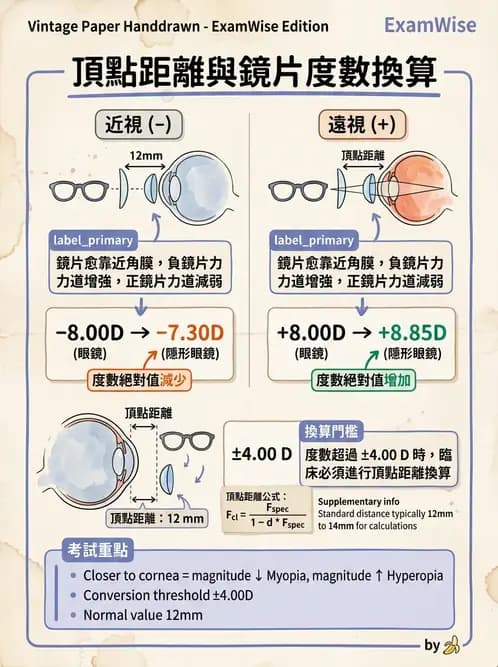 驗光生 - 隱形眼鏡與框架眼鏡頂點距離度數換算 - AI 圖文解析預覽