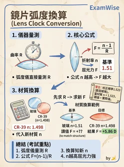 驗光生 - 球面折射介面與薄透鏡屈光力計算 - AI 圖文解析預覽