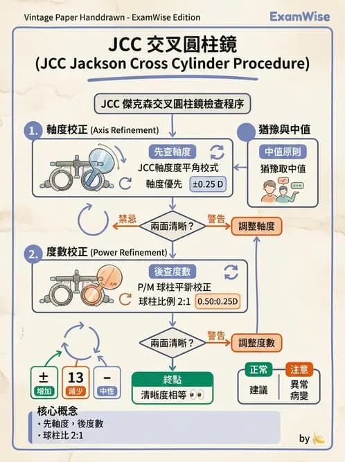 驗光生 - 傑克森交叉圓柱鏡與裂孔板操作 - AI 圖文解析預覽