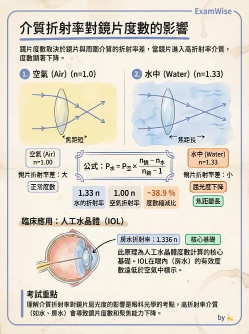 驗光生 - 球面折射介面與薄透鏡屈光力計算 - AI 圖文解析預覽