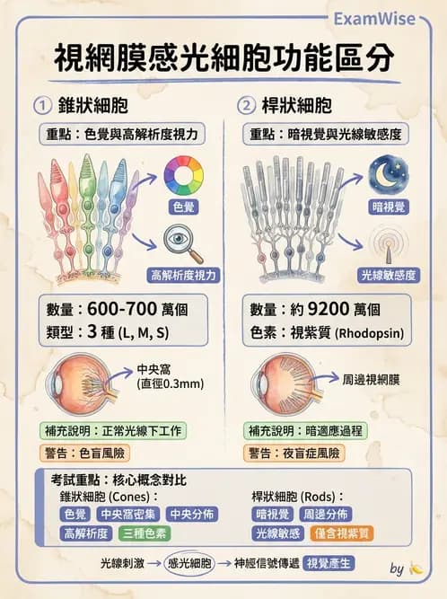 驗光生 - 視網膜組織結構與感光細胞 - AI 圖文解析預覽