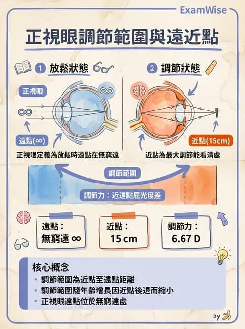 驗光生 - 調節幅度計算與近遠點關係 - AI 圖文解析預覽