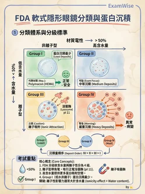 驗光生 - 軟式鏡片FDA分類、離子性與沉積物特性 - AI 圖文解析預覽