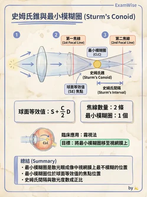 驗光生 - 焦線、Sturm間隔、等效球鏡度與檢影計算 - AI 圖文解析預覽